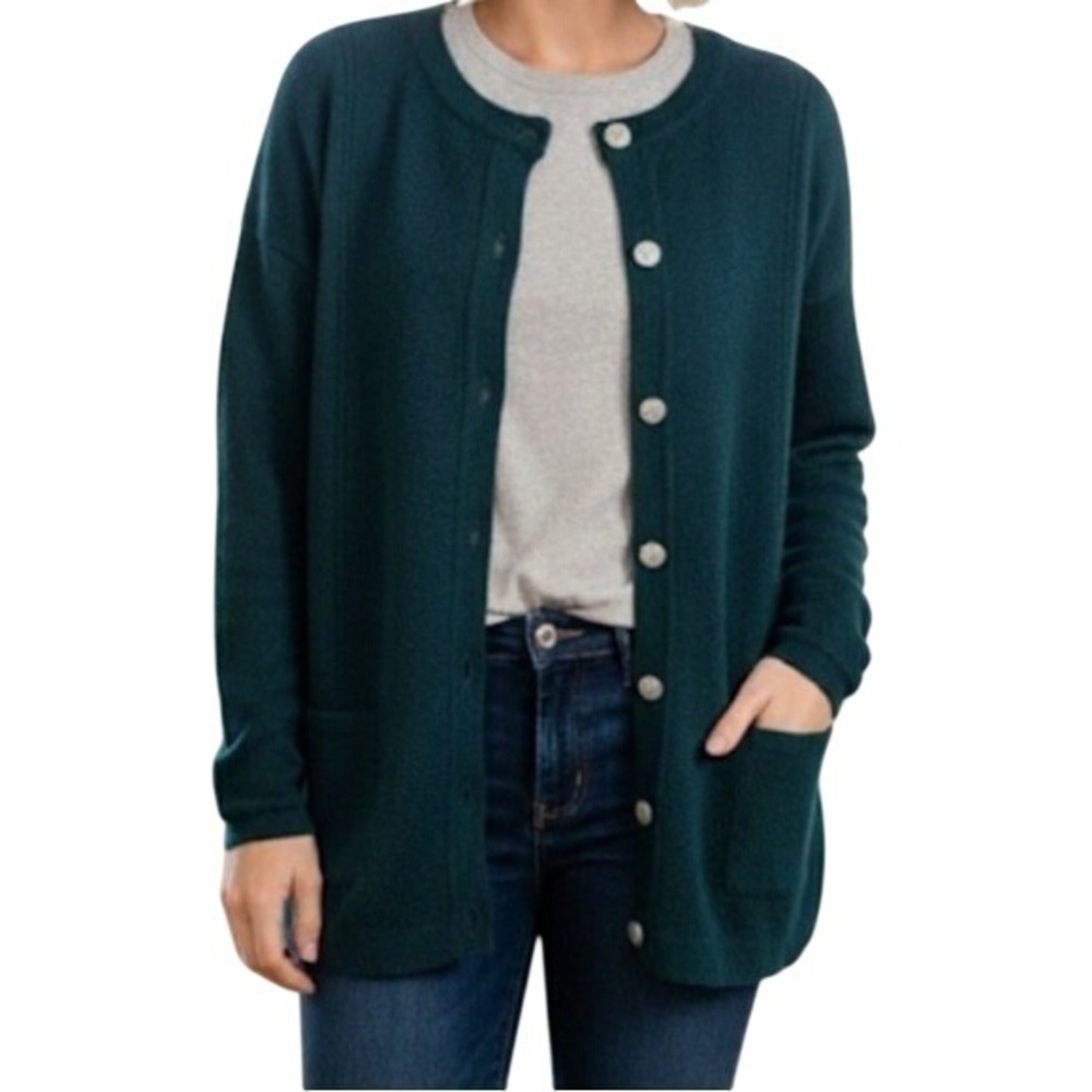 James Pringle Weavers British Isles Womens Wool Cardigan Sweater Knit Green M